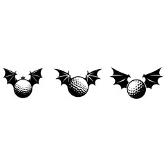 vector illustration of a golf ball on Halloween bat wings 