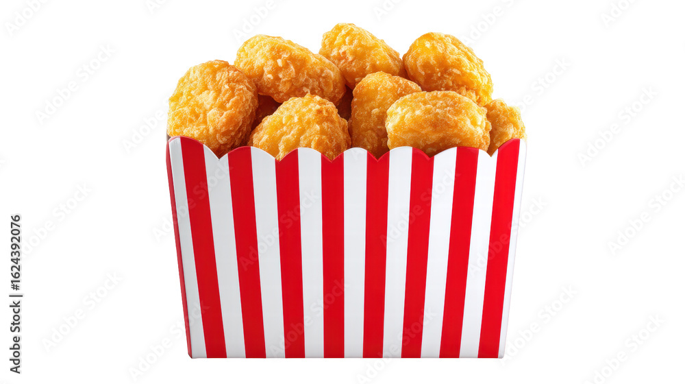 Poster golden crispy chicken nuggets isolated on transparent backgroun with striped container