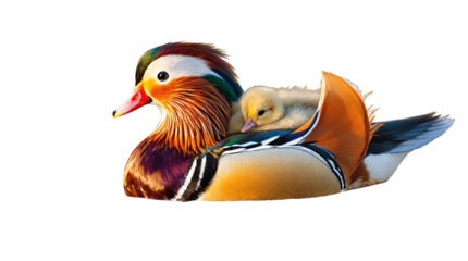 Vibrant Waterfowl with Duckling Motherhood in Nature