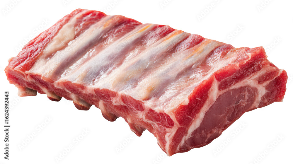 Poster raw pork ribs isolated on transparent backgroun with fresh red meat texture