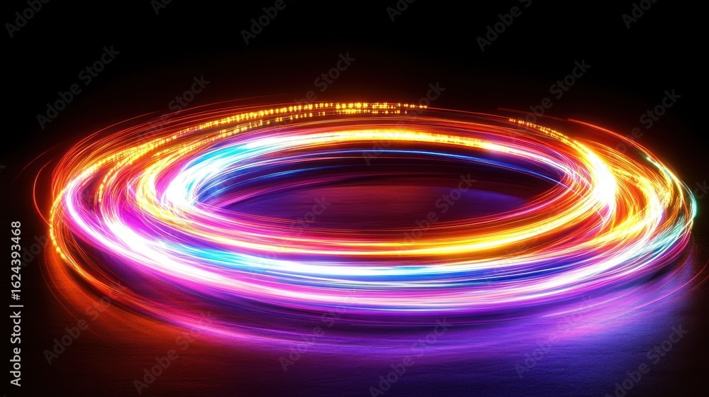 Poster colorful light trails circular pattern on dark background