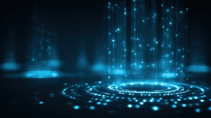 Cybernetic Cascade: An artistic interpretation of data streaming, with glowing, luminous lines ascending from a central hub, suggesting connectivity and technological innovation.