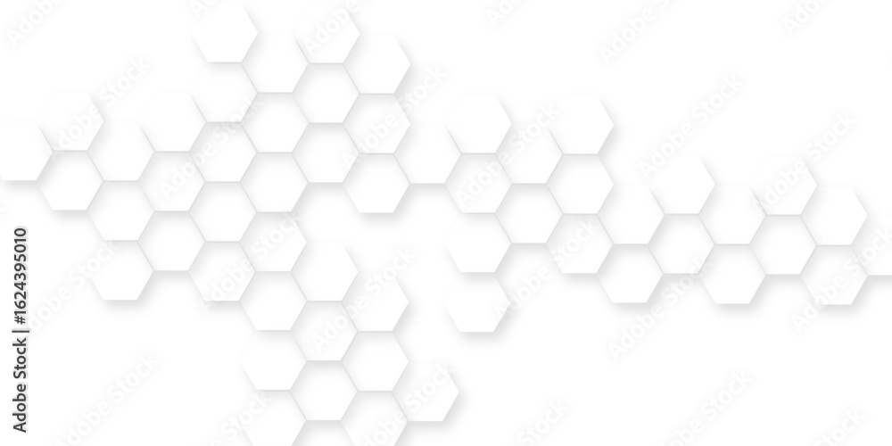 Poster modern and seamless hexagon is arranging randomly, abstract white vector wallpaper with hexagon grid