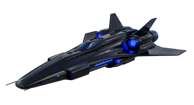 Sleek futuristic spaceship gliding through the galaxy with neon accents