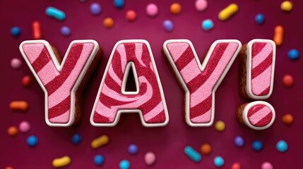 Colorful Celebration with YAY! Text in Candy-Inspired Design on Vivid Background