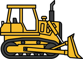 Construction Bulldozer Flat Vector Icon Yellow Black