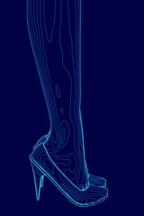 Female legs in high heels stand elegantly against a vibrant blue background. The illustration features clean contours and a monochromatic blue color scheme.