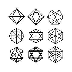 Crystalline Wireframe Geometric Shapes Collection
