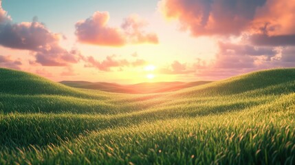 Obraz premium illustration of Summer fields landscape with a dawn,Rainbow, green grass hills, bright color blue sky, country background,banner resting vacation.