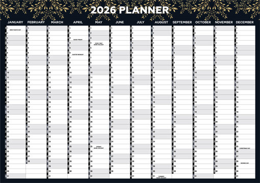 A1 Wall Planner 2026 Wall Calendar Large Jan to Dec Yearly Planner Full Year to View Planning Chart Academic Annual Poster UK holidays for Home Student Family School Office Work Study 