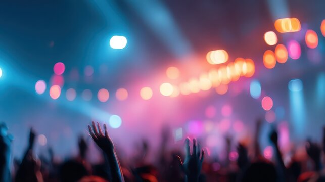The vibrant crowd with raised hands at a lively concert event.