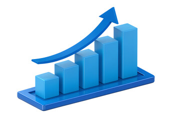 3D Render: Blue Bar Graph Showing Exponential Growth, Positive Trend, Upward Arrow, Business Success Concept.  on transparent background	