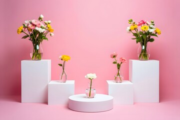 A delicate pink flower arrangement in a glass vase adorns a table, perfect for a spring celebration or elegant interior decor