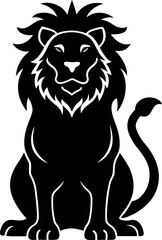 Throne lion in seated posture with a mane forming arch in black silhouette design