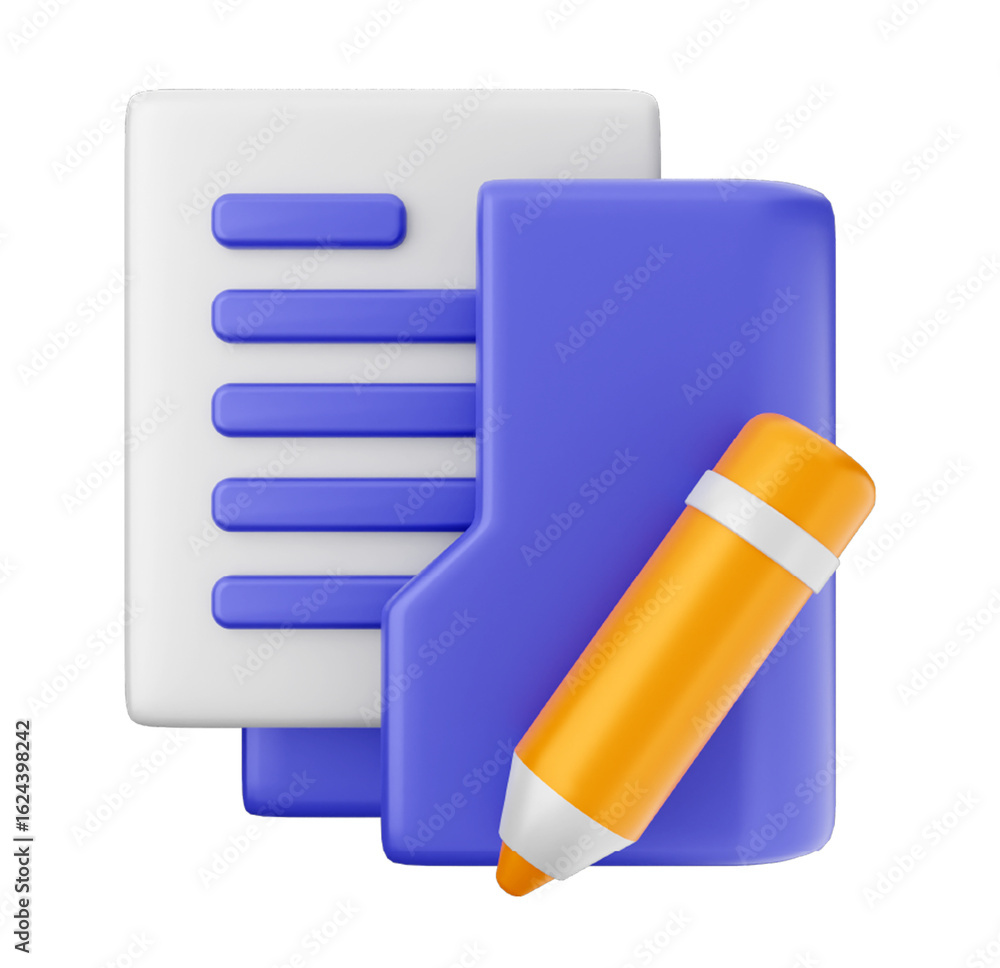 Poster 3d render: document file editing icon