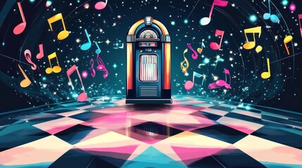 Jukebox with flying musical notes