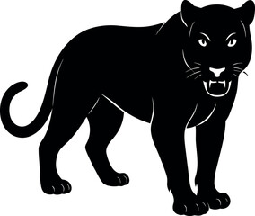 Panther sleek black silhouette with glowing eyes in aggressive feline posture