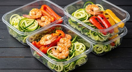 Fresh and Healthy Meal Prep with Shrimp and Zucchini Noodles in Transparent Containers Ready for the Week