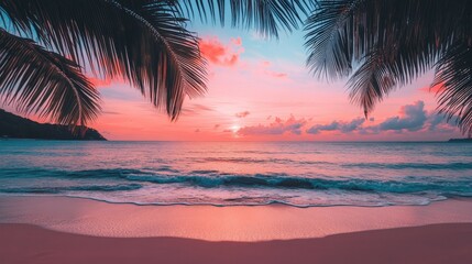 Serene sunset over tranquil beach with palm trees (2)