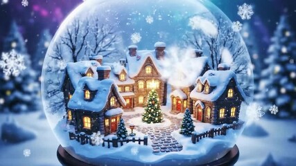 Animated Christmas snow globe with winter wonderland inside. Reveal decorated Christmas tree and snowfall. Merry Christmas 4k video. Crystal ball - Powered by Adobe