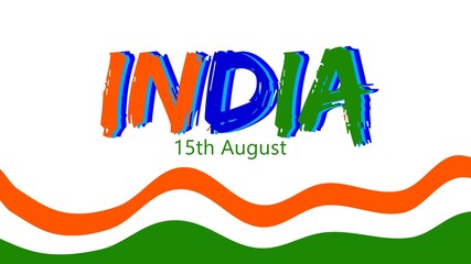 India Independence Day, August 15, 1947. Banner, poster, sticker, orange, white, green, blue, illustration, flat design.