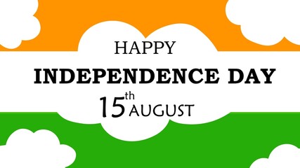 India Independence Day, August 15, 1947. Banner, poster, sticker, orange, white, green, blue, illustration, flat design.