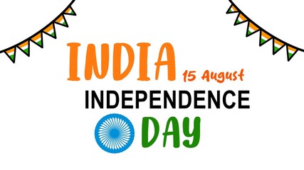 India Independence Day, August 15, 1947. Banner, poster, sticker, orange, white, green, blue, illustration, flat design.