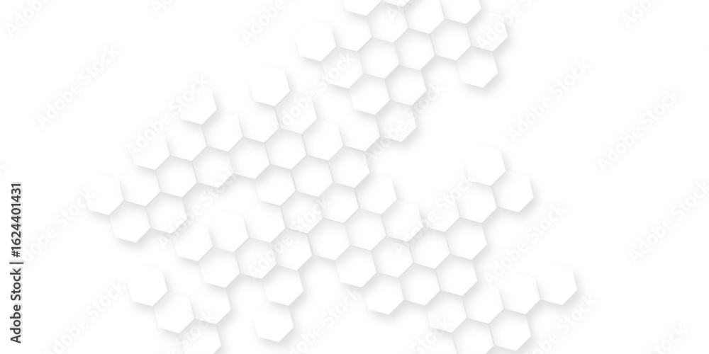 Poster modern and seamless hexagon is arranging randomly, abstract white vector wallpaper with hexagon grid
