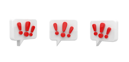 Modern 3D Communication Icon with Dynamic exclamation Symbol, high-resolution 3D render of a chat icon, minimalist yet highly detailed, featuring soft, ambient lighting that casts subtle shadow