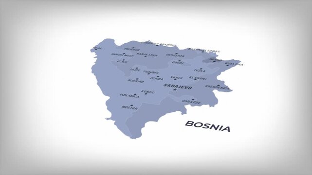 Animated Map of BOSNIA with states Borders and Major Cities Positions
