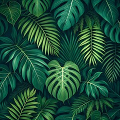 Green tropical palm leaves background with natural foliage pattern
