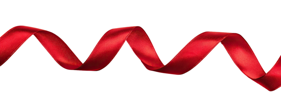 Red ribbon in a wavy, spiral pattern against black
