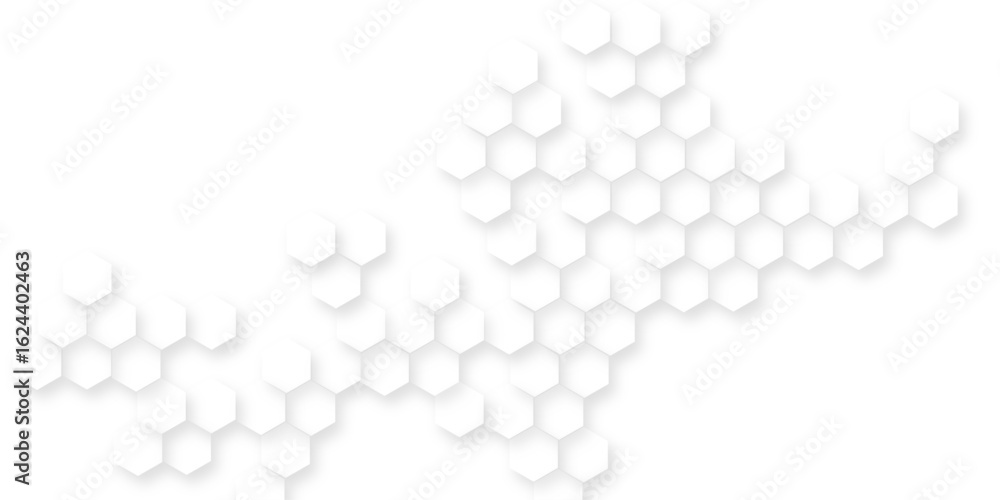 Poster modern and seamless hexagon is arranging randomly, abstract white vector wallpaper with hexagon grid