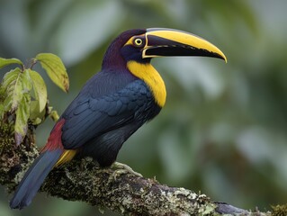 Obraz premium Close - up of Colorful Toucan Perched on Branch, for Nature Popularization, Ecology Promotion, Wildlife Design, Bird Research Scenarios