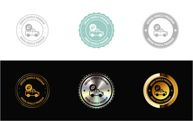 Green Vehicle Program icon, stamp, seal, symbol and logo in minimal, gold, silver design vector