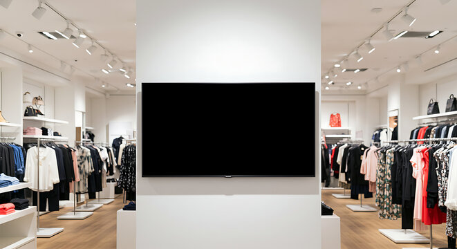  Blank TV Screen Mockup in Fashion Retail Store