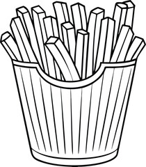 Delicious French Fries for Coloring Page. Vector Illustration of French Fried Potatoes in Red Packaging. Fast food
