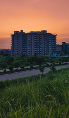 Beautiful sunset over the city.