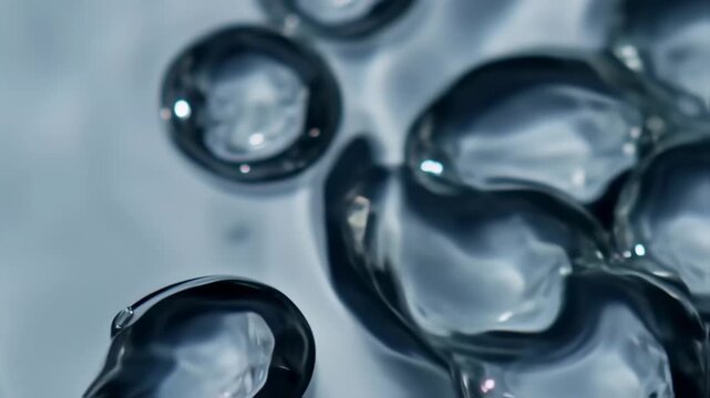 Closeup of Water Droplets Falling and Splashing on Smooth Surface with High Detail and Slow Motion Effect