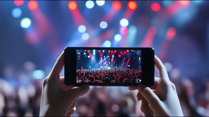 Spectator filming a live music concert with smartphone - Powered by Adobe