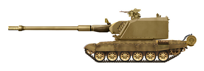 Self-propelled gun concept based on the T-72 tank chassis, with a GTC-155M turret © Tikros