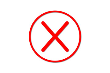 Obraz premium Bold red X in a circle, a universal close or cancel button icon, symbolizing an error or wrong selection, isolated on a png background. Prohibited cross mark icon, with drop shadow