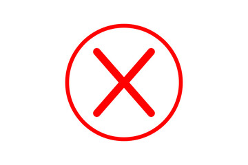 Bold red X in a circle, a universal close or cancel button icon, symbolizing an error or wrong selection, isolated on a png background. Prohibited cross mark icon.