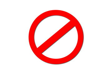 Bold red prohibition symbol, a universal no sign or do not enter icon, isolated on png background with drop shadow for clear communication and warnings.