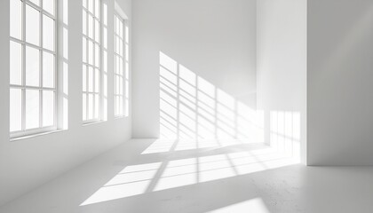 Fototapeta premium 幾何学的な影 - 光と白のミニマル背景, Geometric Shadow - Light and White Minimal Background