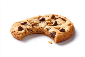 Fototapeta premium Delicious chocolate chip cookie with a bite taken out isolated on white background