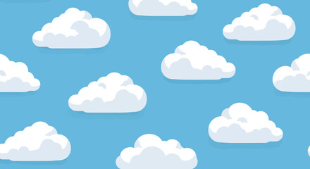 Vibrant fluffy white clouds drift across a clear bright blue sky creating a cheerful and airy atmosphere perfect for any uplifting design project.