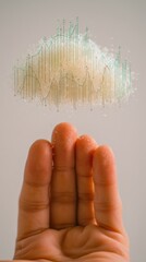 Digital cloud connected to human hand.
