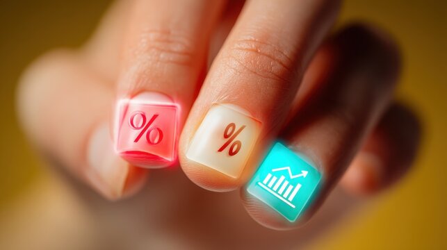 Hand holding colorful percentage cubes.