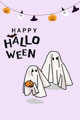 A cheerful and cute Halloween themed vector illustration. This design is perfect for social media, greeting cards, posters, wallpapers, or other kid friendly and non scary promotional materials.